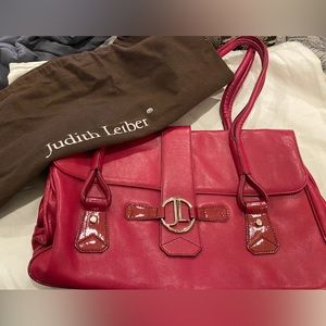 JUDITH LEIBER Handbag Rasberry red leather silver hardware NWOT DUST BAG REDUCED